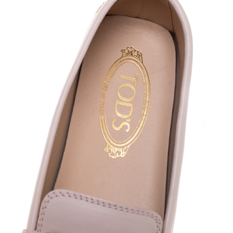 Pre Owned Tod's Pink Leather Double T Chain, Tassel And Fringe Detail Loafers Size 40
