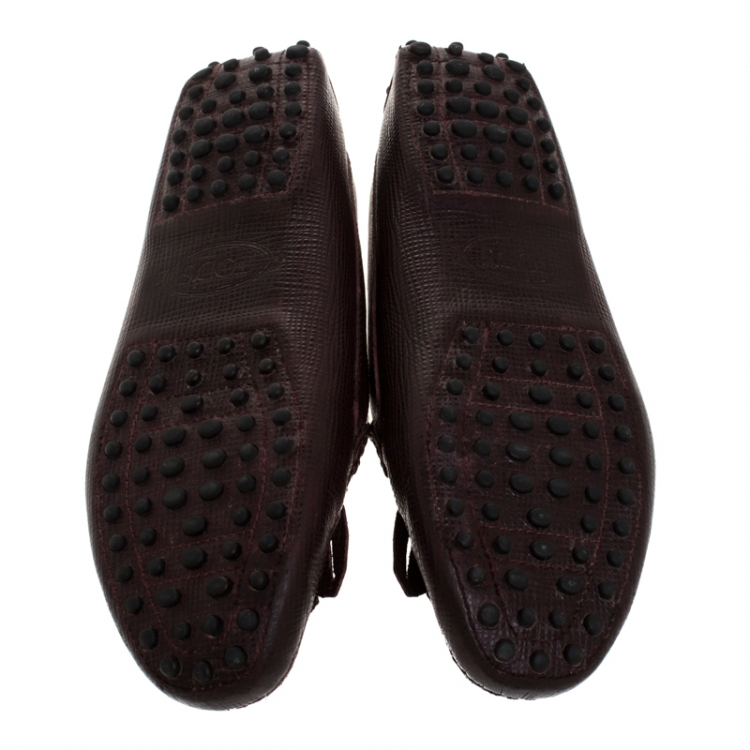 Pre Owned Tod's Brown Lizard Embossed Leather Fringe Slip On Loafers Size 36.5