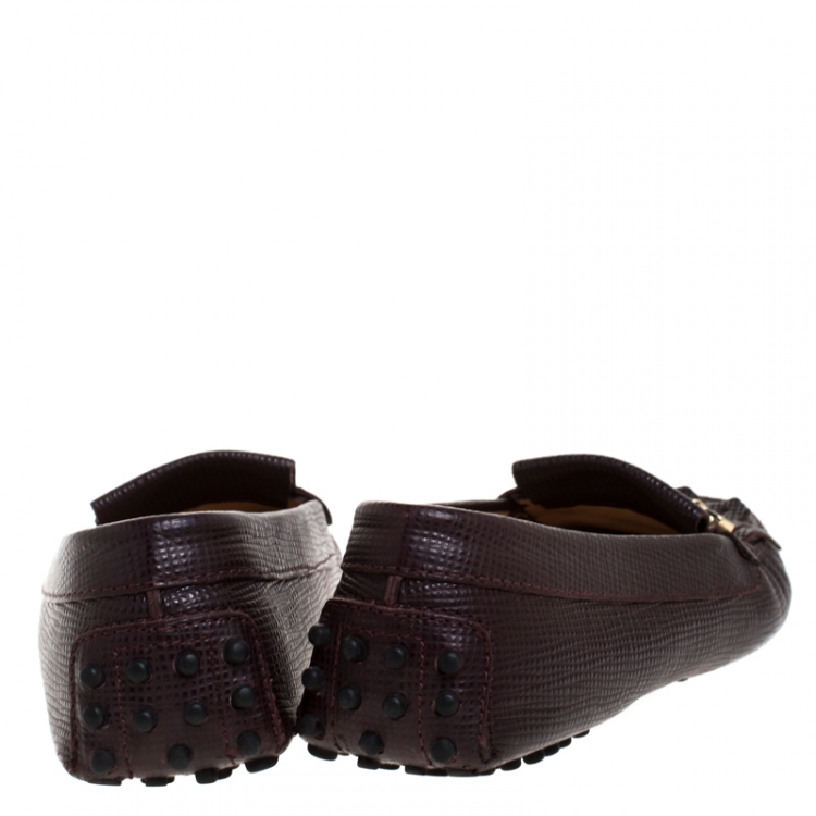 Pre Owned Tod's Brown Lizard Embossed Leather Fringe Slip On Loafers Size 36.5