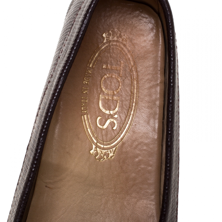 Pre Owned Tod's Brown Lizard Embossed Leather Fringe Slip On Loafers Size 36.5