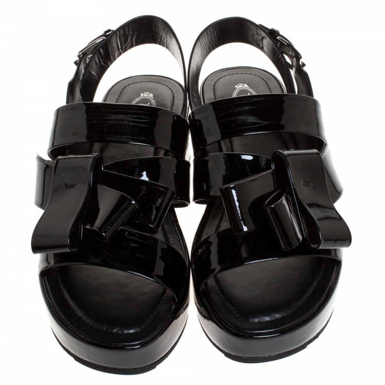 Pre Owned Tod's Black Patent Leather Slingback Platform Sandals Size 40