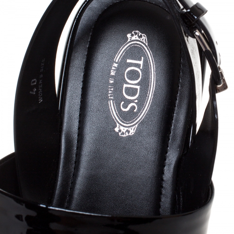 Pre Owned Tod's Black Patent Leather Slingback Platform Sandals Size 40