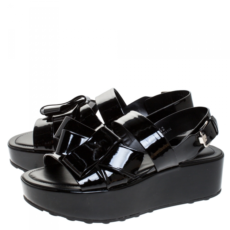 Pre Owned Tod's Black Patent Leather Slingback Platform Sandals Size 40