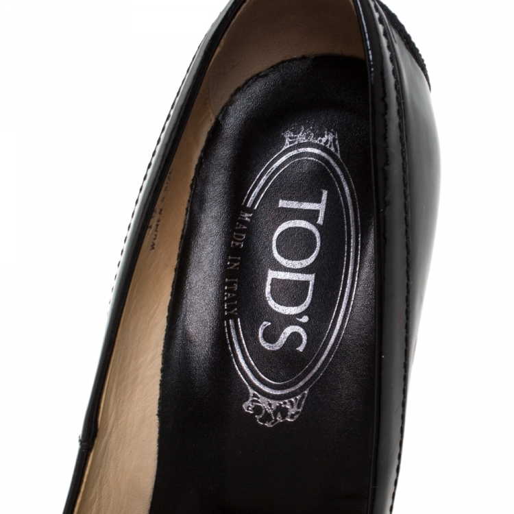 Pre Owned Tod's Black Patent Leather Fringe Tassel Pumps Size 38