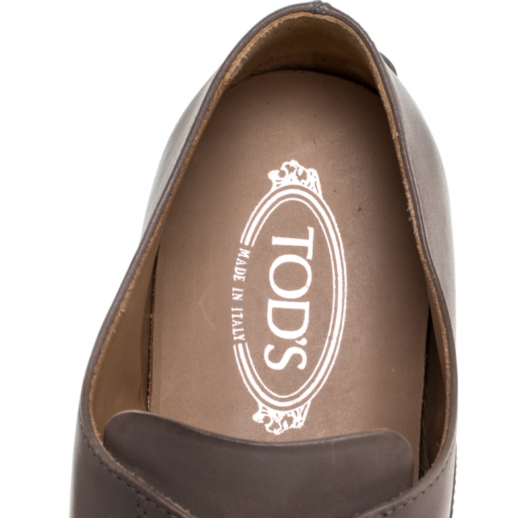 Pre Owned Tod's Grey Leather Francesina Espadrille Slip On Sneakers Size 45.5
