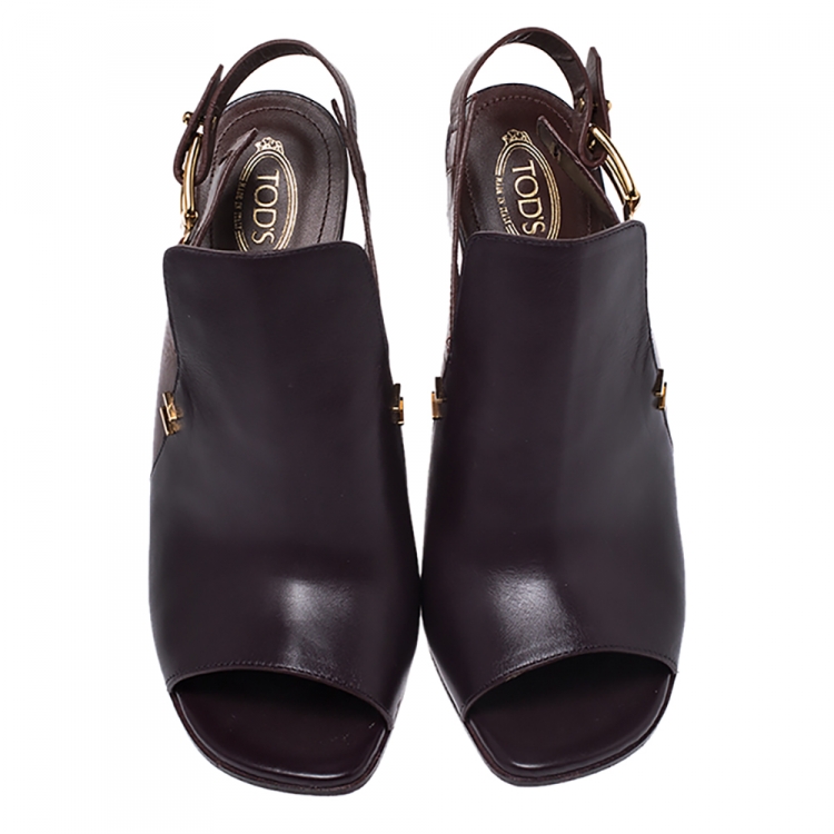 Pre Owned Tod's Purple/Brown Leather Slingback Open Toe Sandals Size 40