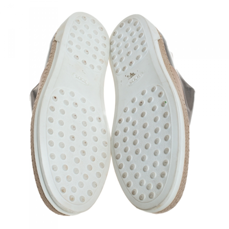 Pre Owned Tod's Pink/Silver Leather Francesina Espadrille Slip On Sneakers Size 40
