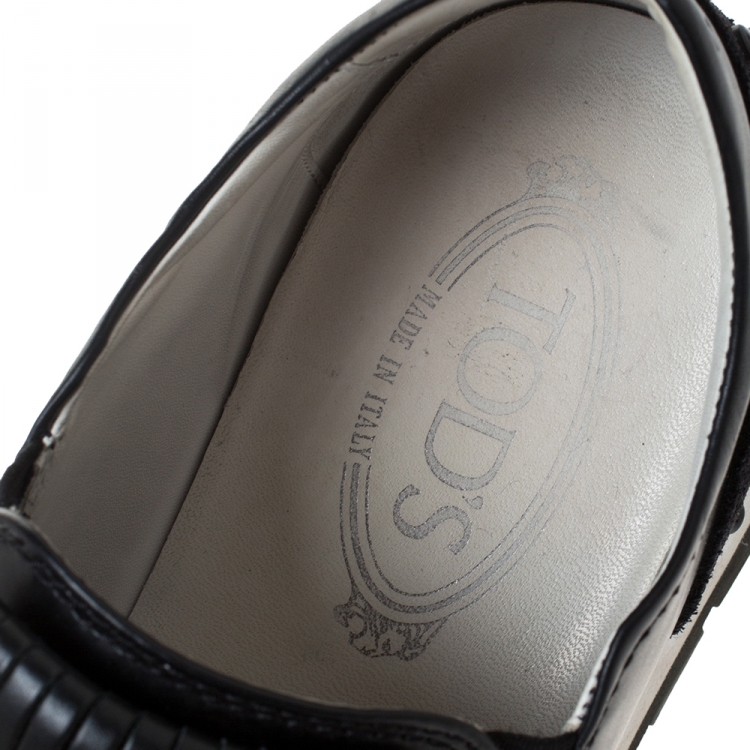 Pre Owned Tod's Black Leather and Suede Sportivo Fringed Sneakers Size 39.5
