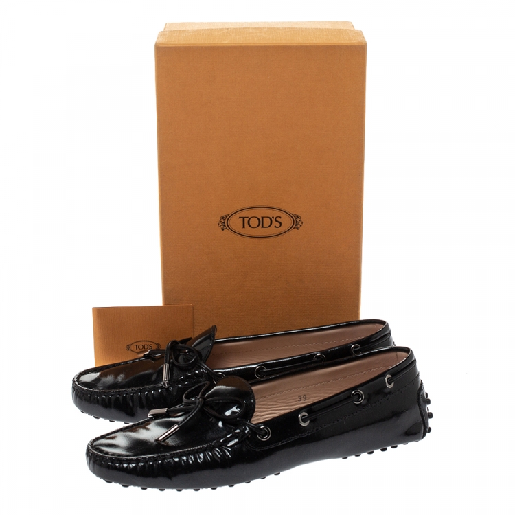 Pre Owned Tod's Black Patent Leather Gommino Loafers Size 39