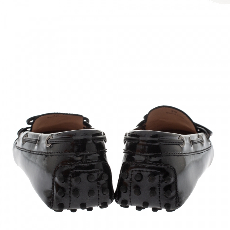 Pre Owned Tod's Black Patent Leather Gommino Loafers Size 39