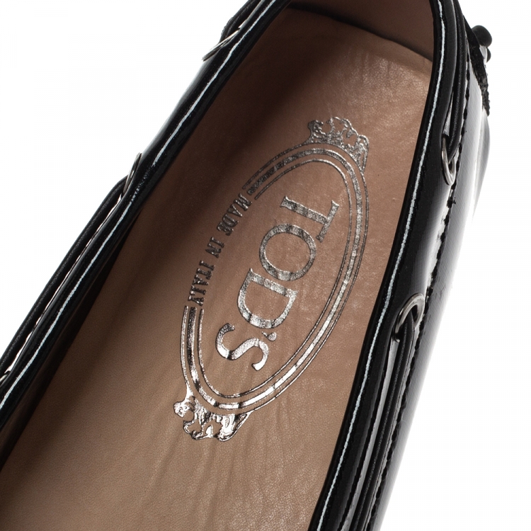 Pre Owned Tod's Black Patent Leather Gommino Loafers Size 39