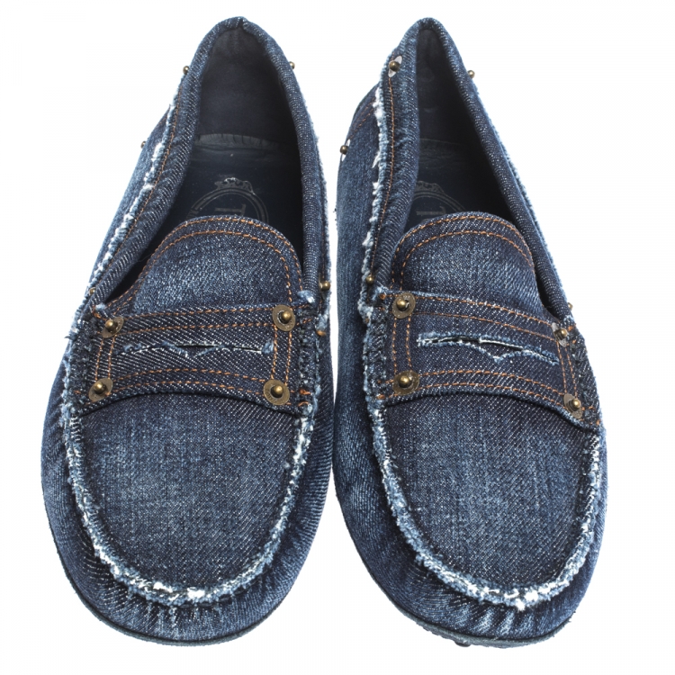 Pre Owned Tod's Blue Denim Penny Slip On Loafers Size 40