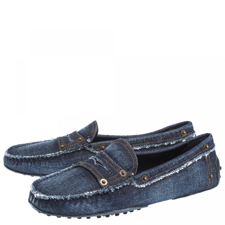 Pre Owned Tod's Blue Denim Penny Slip On Loafers Size 40