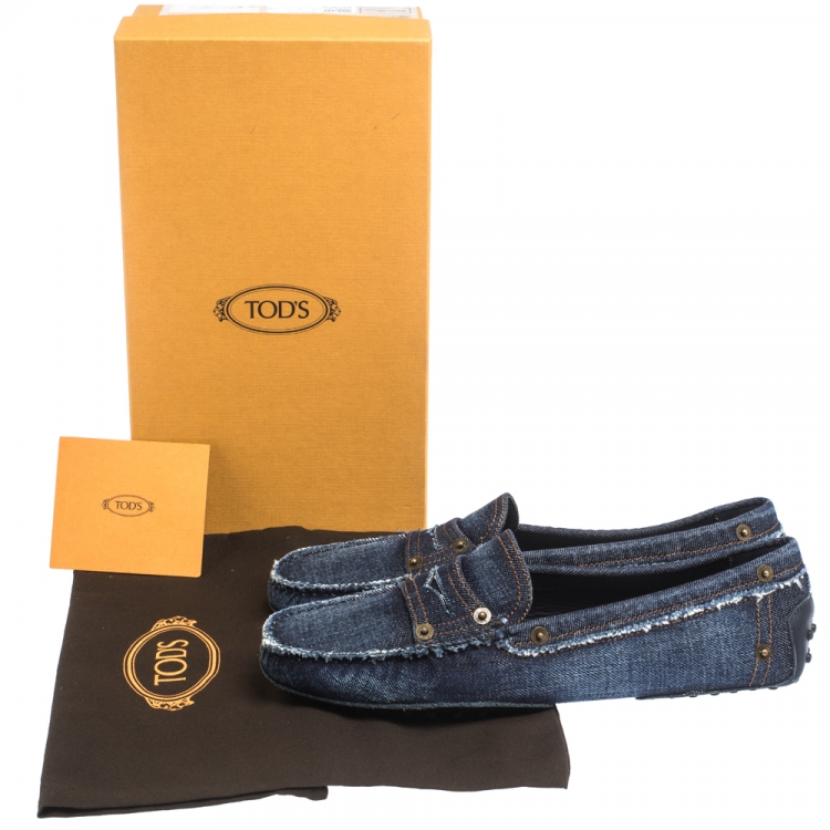 Pre Owned Tod's Blue Denim Penny Slip On Loafers Size 40