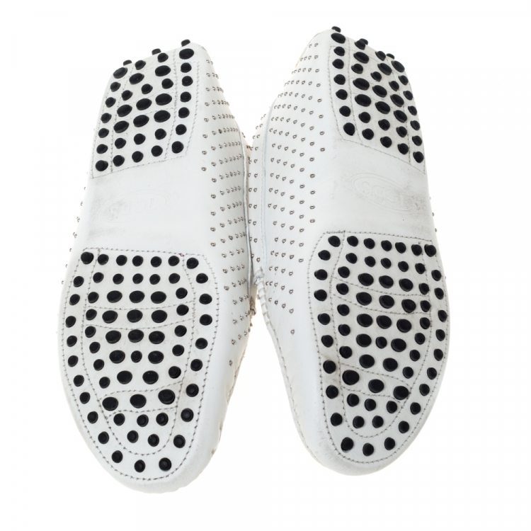 Pre Owned Tod’s White Leather Studded Penny Loafers Size 38.5