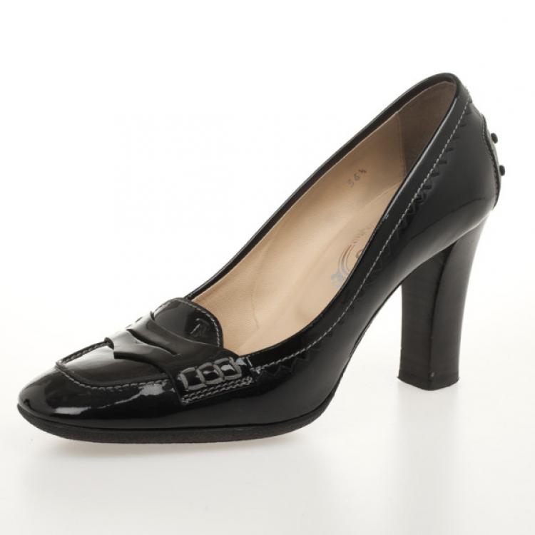 Tod's Black Patent Leather 'Jodie' Penny Loafer Pumps Size