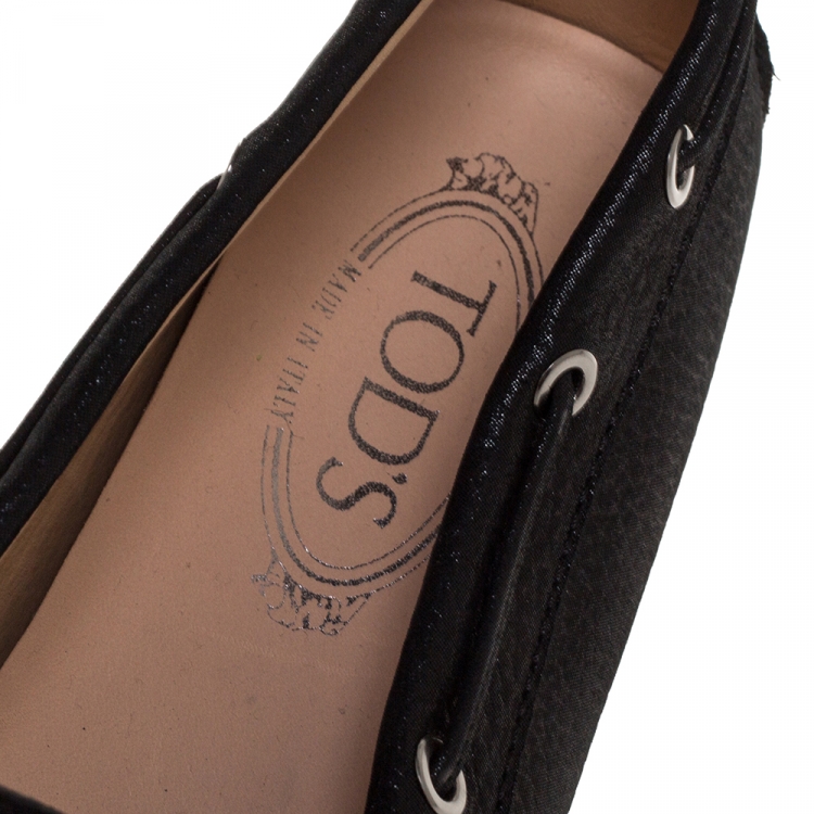 Pre Owned Tod's Black Leather Bow Slip On Loafers Size 41