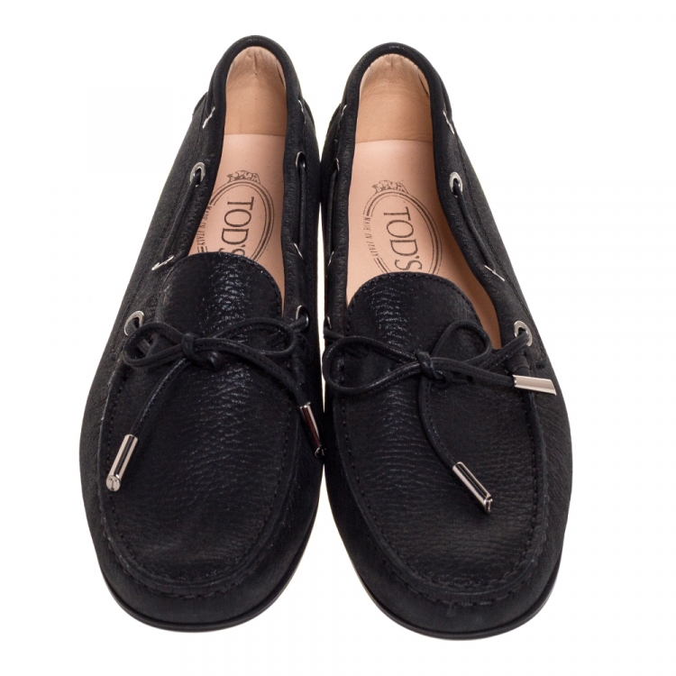 Pre Owned Tod's Black Leather Bow Slip On Loafers Size 41