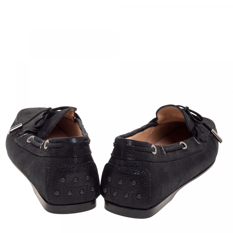 Pre Owned Tod's Black Leather Bow Slip On Loafers Size 41