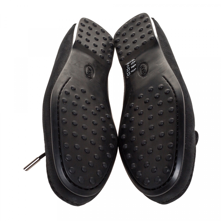 Pre Owned Tod's Black Leather Bow Slip On Loafers Size 41