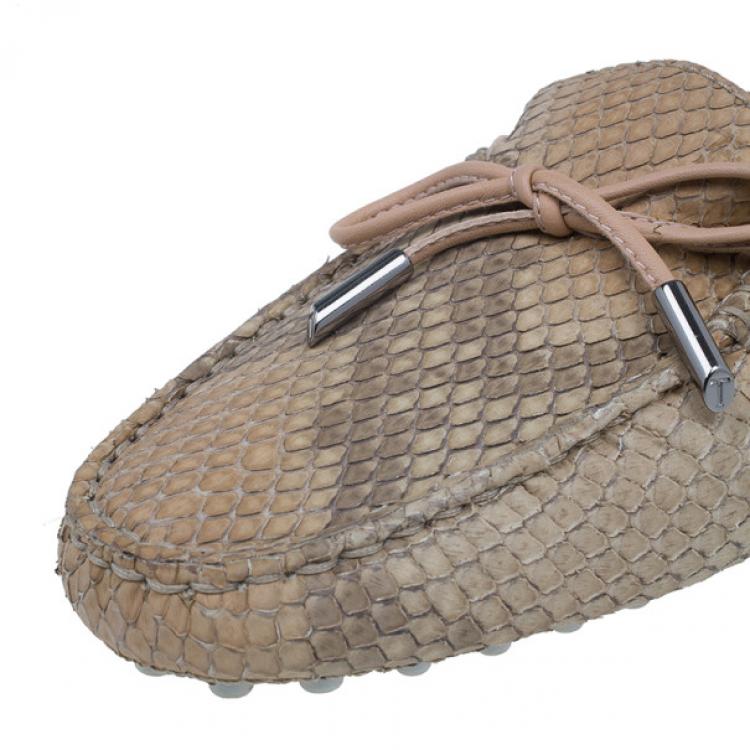 Pre Owned Tod's Beige Python Bow Loafers Size 38