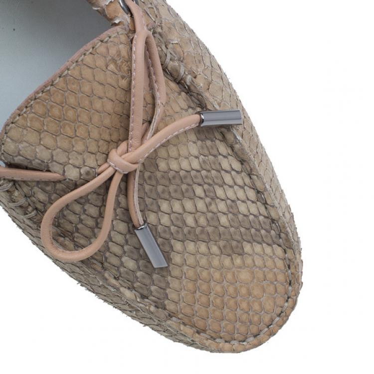 Pre Owned Tod's Beige Python Bow Loafers Size 38
