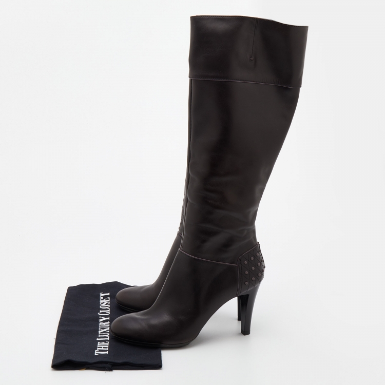 Pre Owned Tod's Brown Leather Knee Length Boots Size 38 