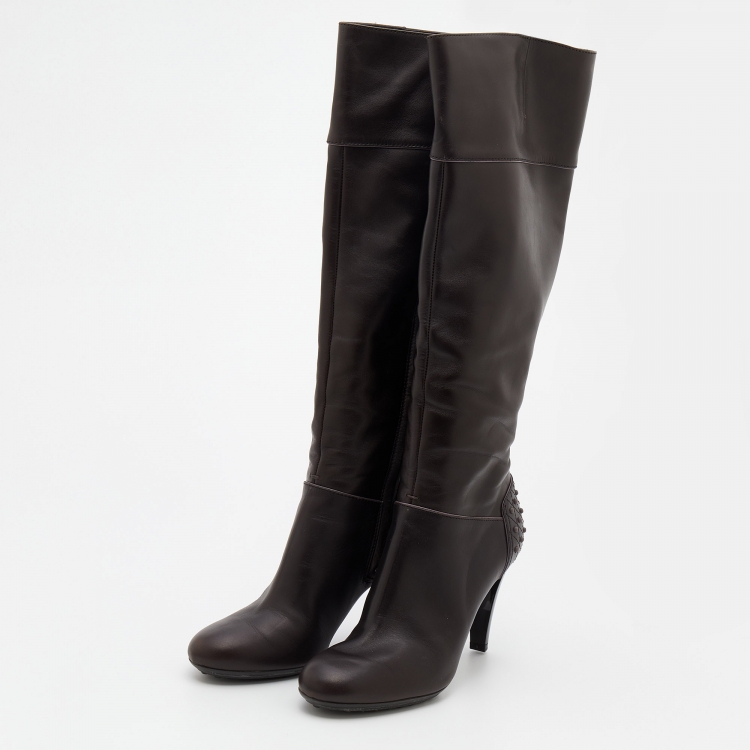 Pre Owned Tod's Brown Leather Knee Length Boots Size 38 