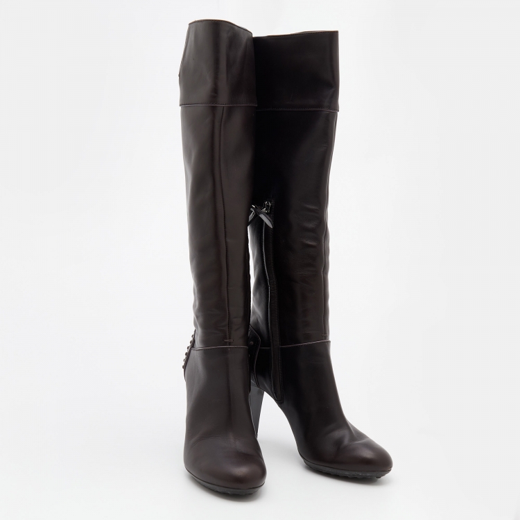 Pre Owned Tod's Brown Leather Knee Length Boots Size 38 