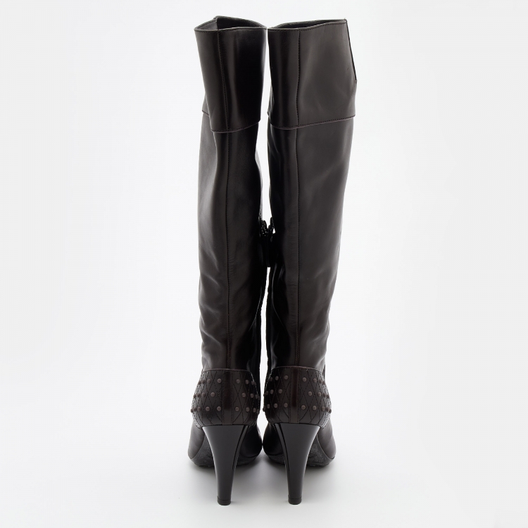 Pre Owned Tod's Brown Leather Knee Length Boots Size 38 