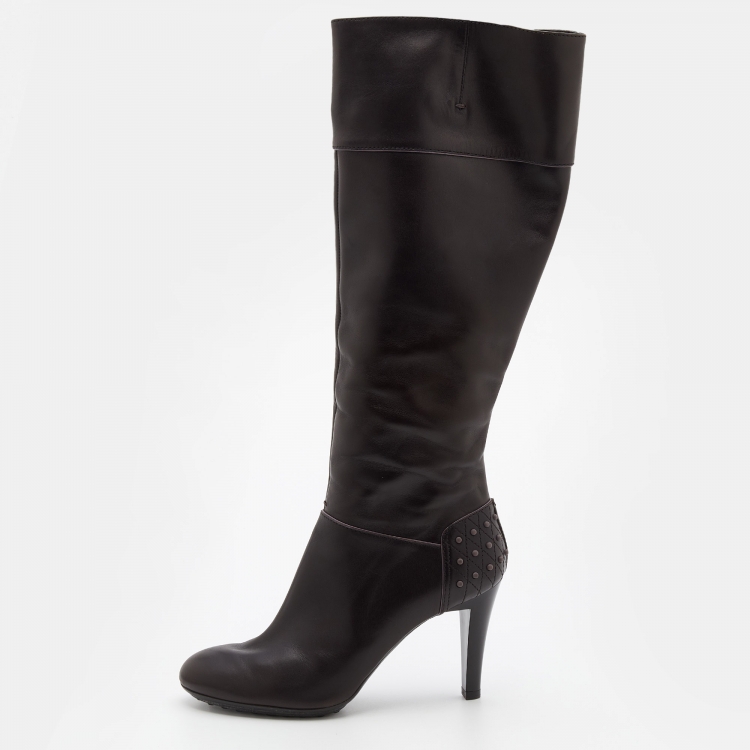 Pre Owned Tod's Brown Leather Knee Length Boots Size 38 