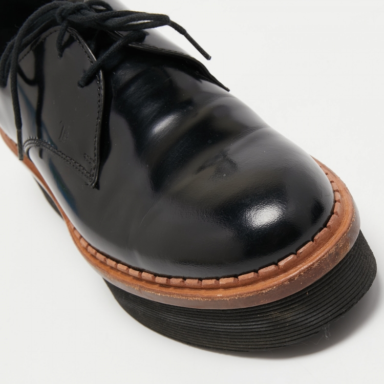 Pre Owned Tod's Black Patent Leather Derby Platform Loafers Size 38