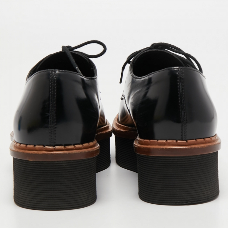 Pre Owned Tod's Black Patent Leather Derby Platform Loafers Size 38