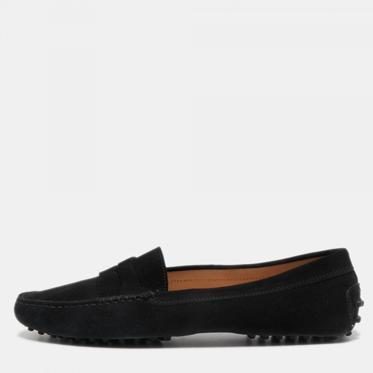 Pre Owned Tod's Black Suede Penny Loafers Size 41