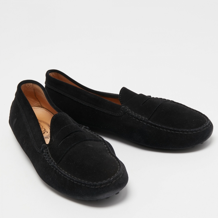 Pre Owned Tod's Black Suede Penny Loafers Size 41