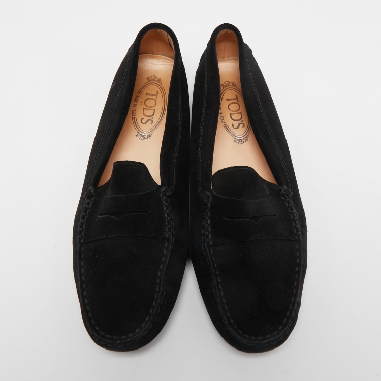Pre Owned Tod's Black Suede Penny Loafers Size 41