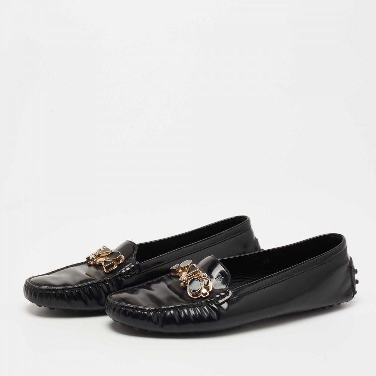 Pre Owned Tod's Black Leather Jeweled Slip On Loafers Size 39