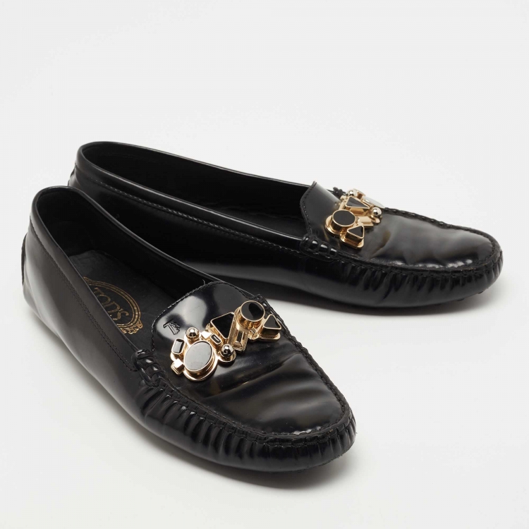 Pre Owned Tod's Black Leather Jeweled Slip On Loafers Size 39