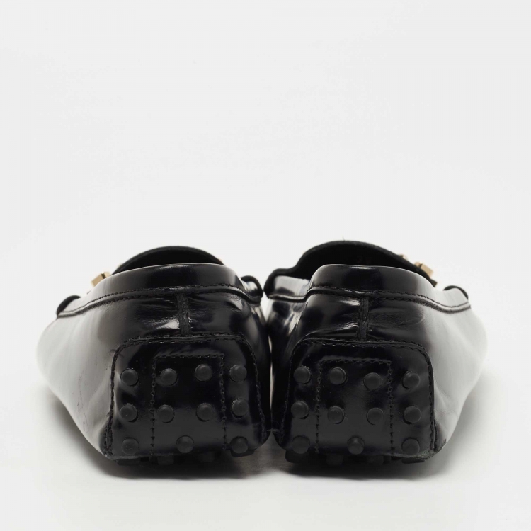 Pre Owned Tod's Black Leather Jeweled Slip On Loafers Size 39