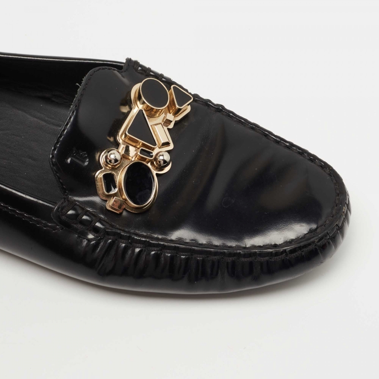 Pre Owned Tod's Black Leather Jeweled Slip On Loafers Size 39
