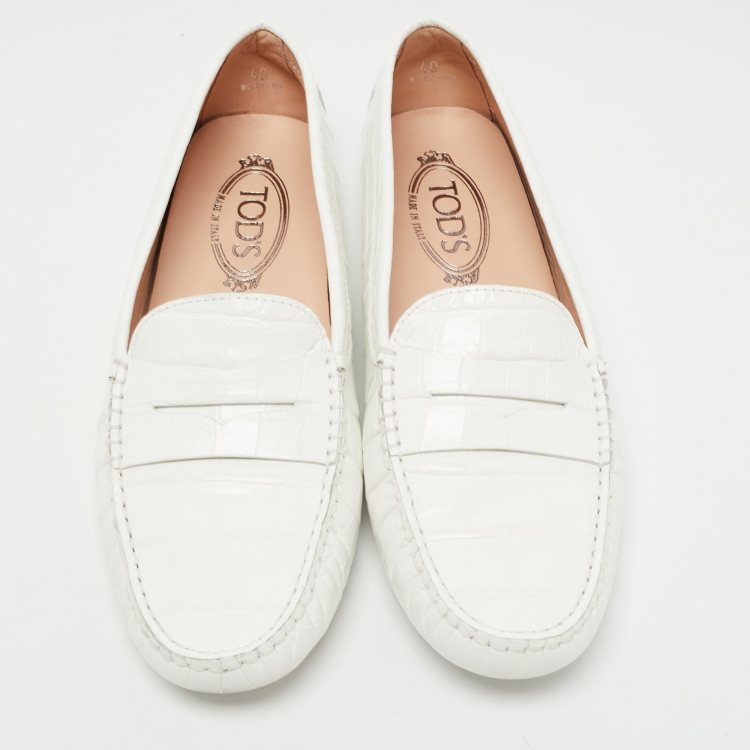 Pre Owned Tod's White Croc Embossed Leather Penny Loafers Size 40