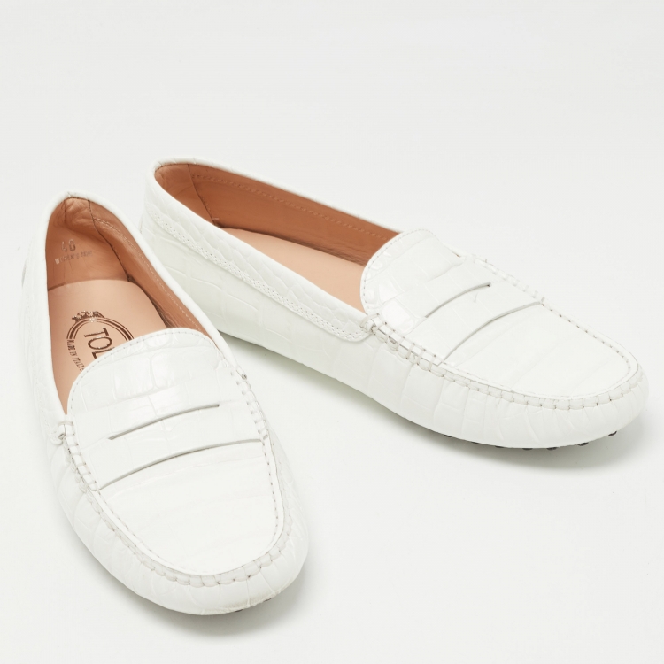 Pre Owned Tod's White Croc Embossed Leather Penny Loafers Size 40