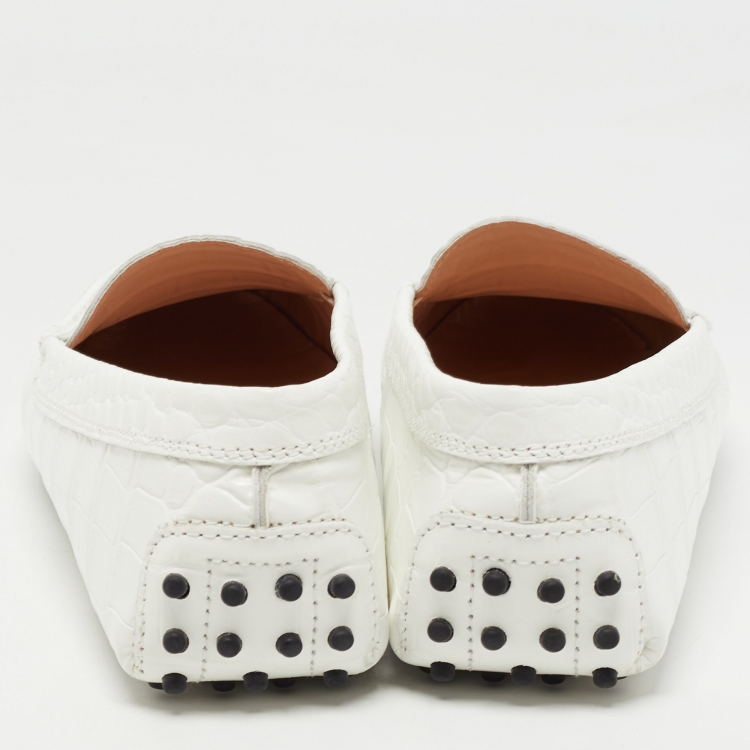 Pre Owned Tod's White Croc Embossed Leather Penny Loafers Size 40