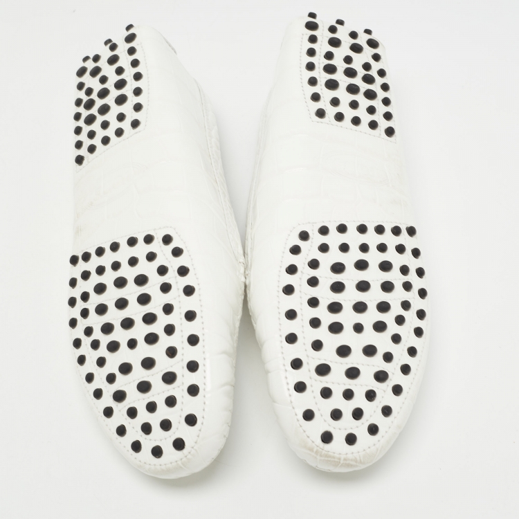 Pre Owned Tod's White Croc Embossed Leather Penny Loafers Size 40