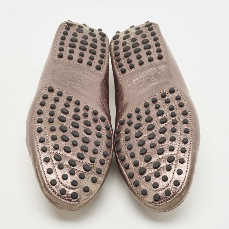 Pre Owned Tod's Metallic Leather Gommino Penny Slip On Loafers Size 38.5