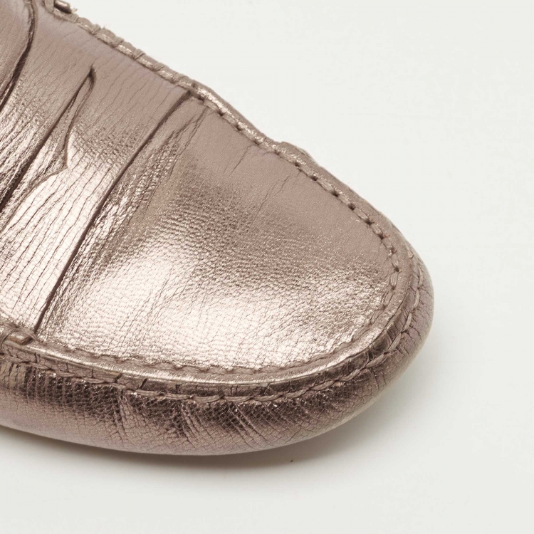 Pre Owned Tod's Metallic Leather Gommino Penny Slip On Loafers Size 38.5