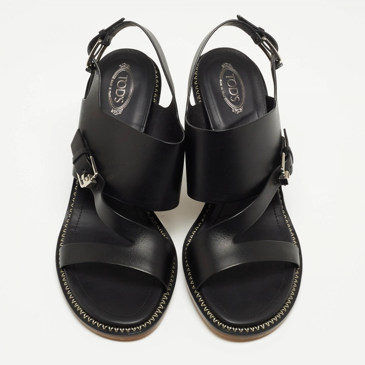 Pre Owned Tod's Black Leather Open Toe Ankle Strap Sandals Size 40