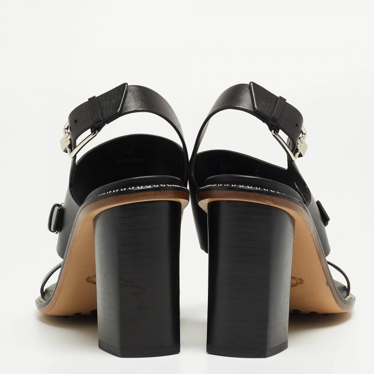 Pre Owned Tod's Black Leather Open Toe Ankle Strap Sandals Size 40
