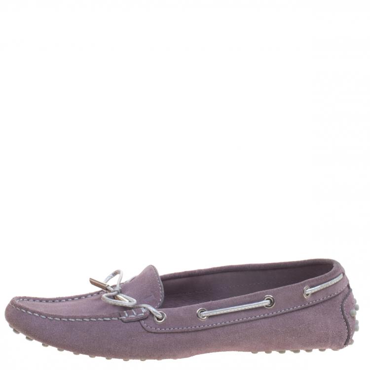 Pre Owned Tod's Lavender Suede Bow Loafers Size 40 
