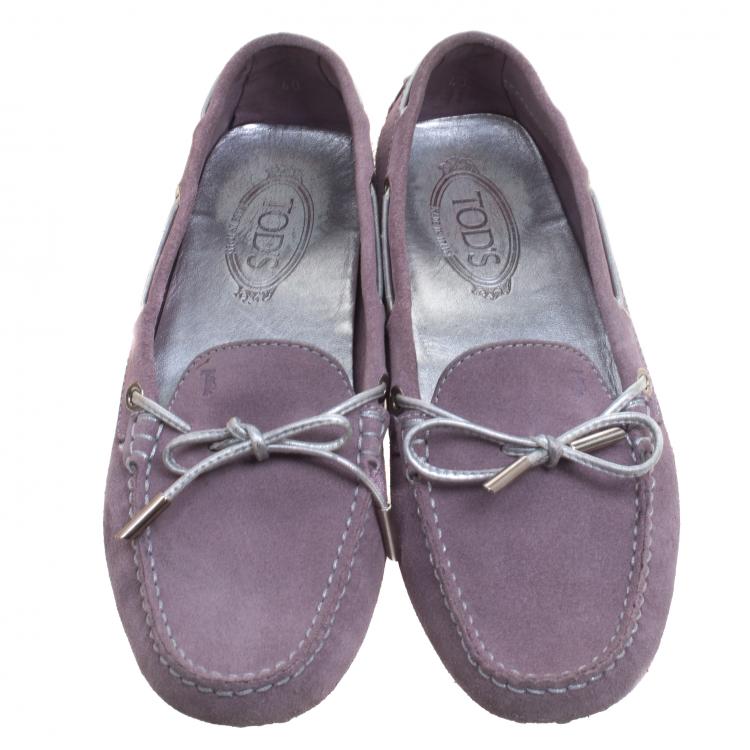 Pre Owned Tod's Lavender Suede Bow Loafers Size 40 